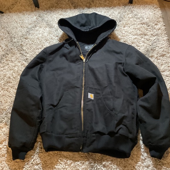 Carhartt Mens Black Duck Active Jacket Loose Fit Hooded Work Coat Size M